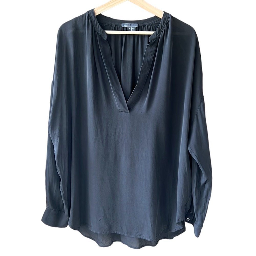 Vince Navy Blue V-Neck Long Sleeve Blouse